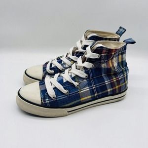 POLO RALPH LAUREN Size 2 Youth Hi-Top Athletic Shoes PLAID Blue Teal Kids